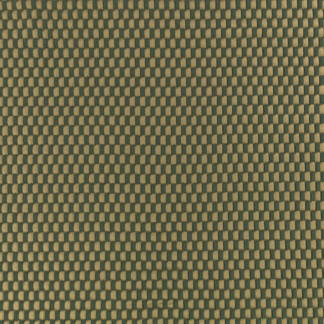 Close-up of deep ivy-green and ochre woven checks with a tactile textured surface