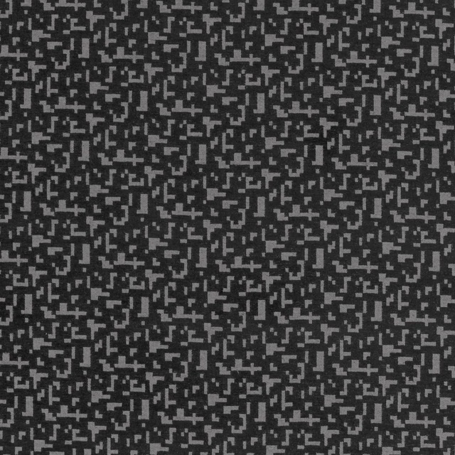 Charcoal woven fabric with scattered light-grey pixel motifs and subtle textural depth
