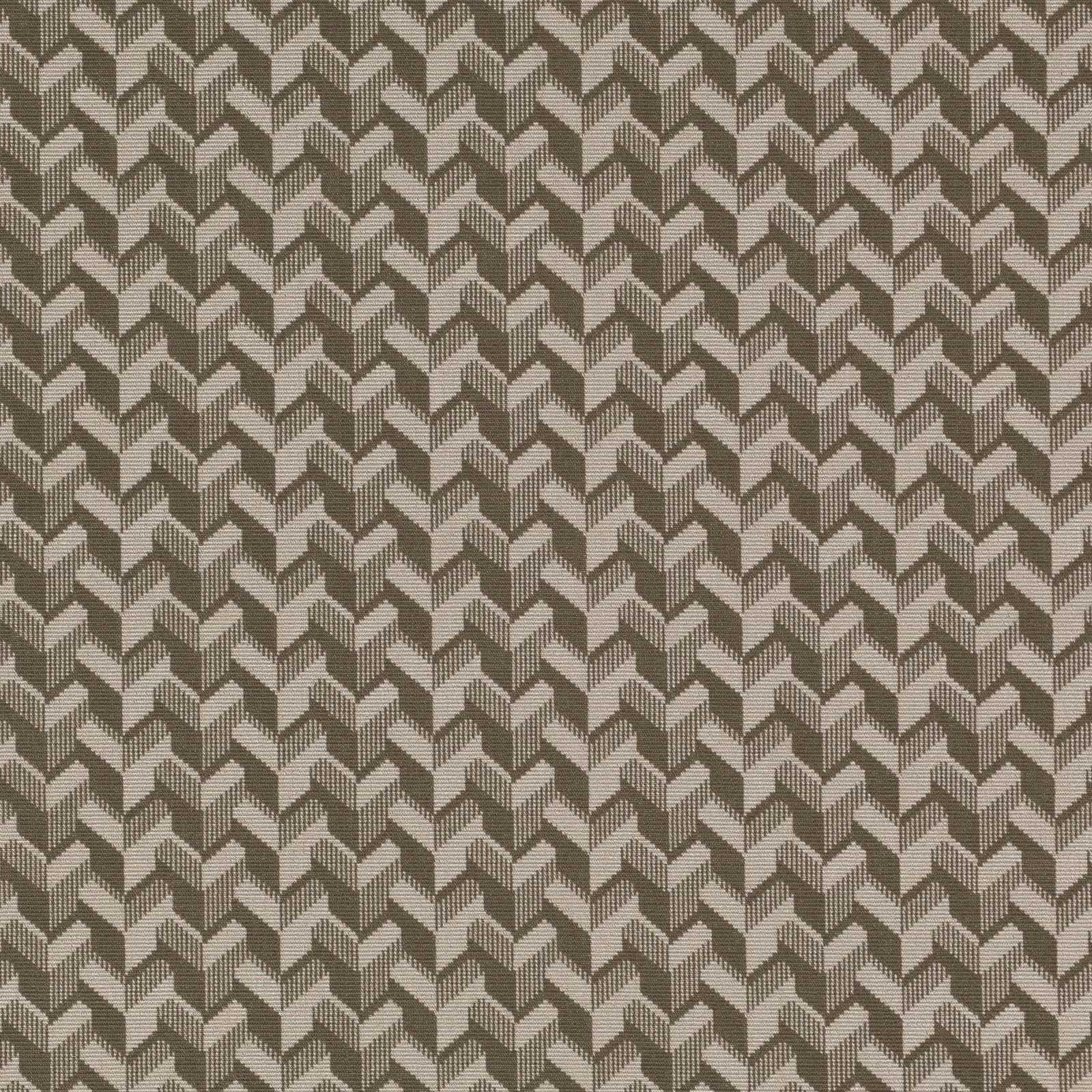 Muted olive and charcoal chevrons form a dense, finely textured woven repeat.