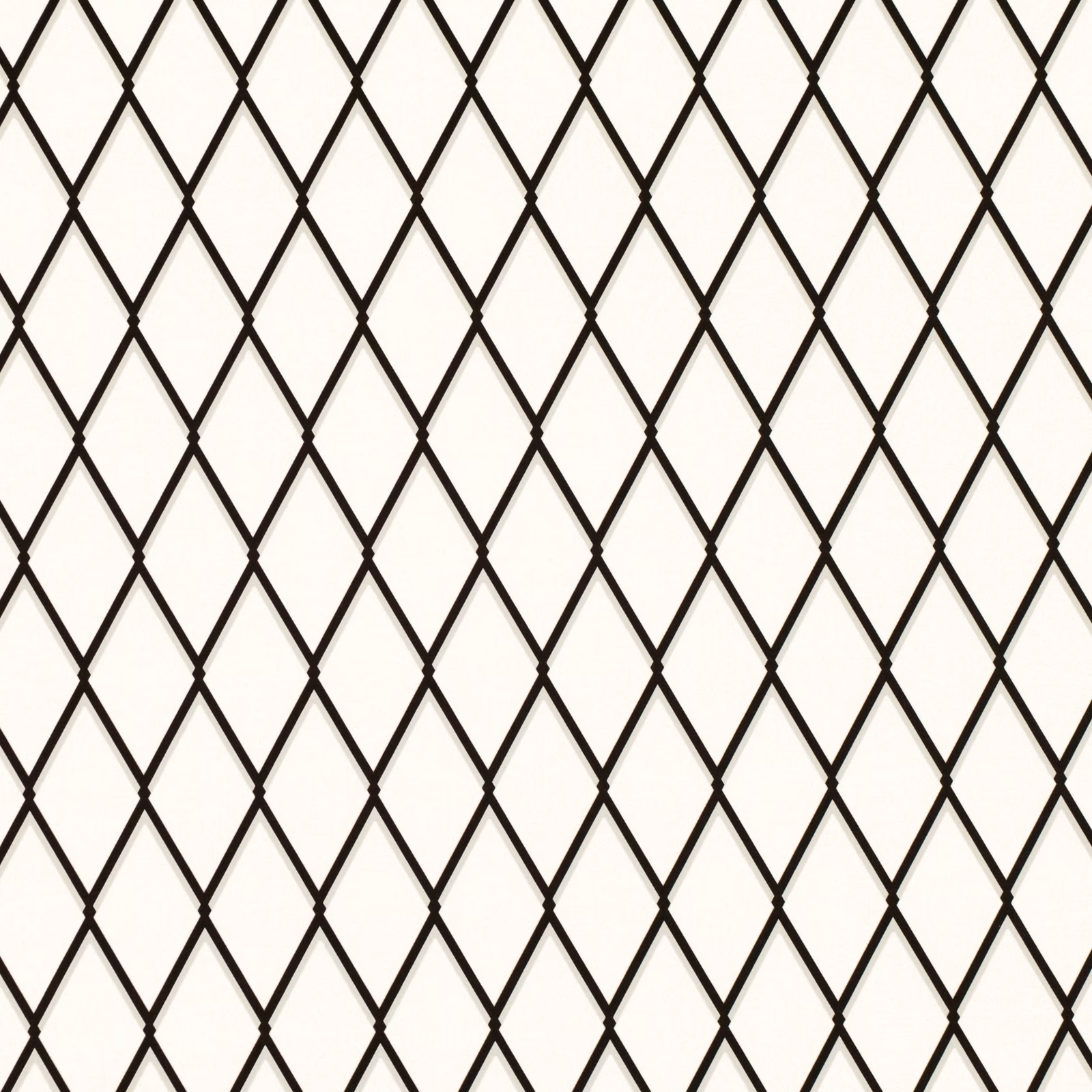 Ivory fabric with a repeating ink-black elongated diamond lattice and subtle woven surface