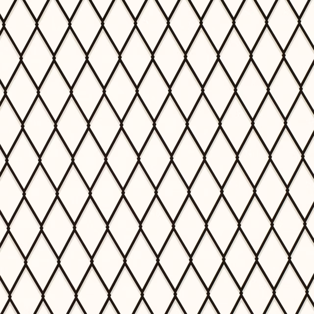 Ivory fabric with a repeating ink-black elongated diamond lattice and subtle woven surface