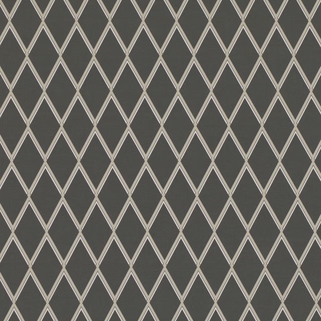 Deep olive-grey textile with a pale interlocking elongated diamond lattice