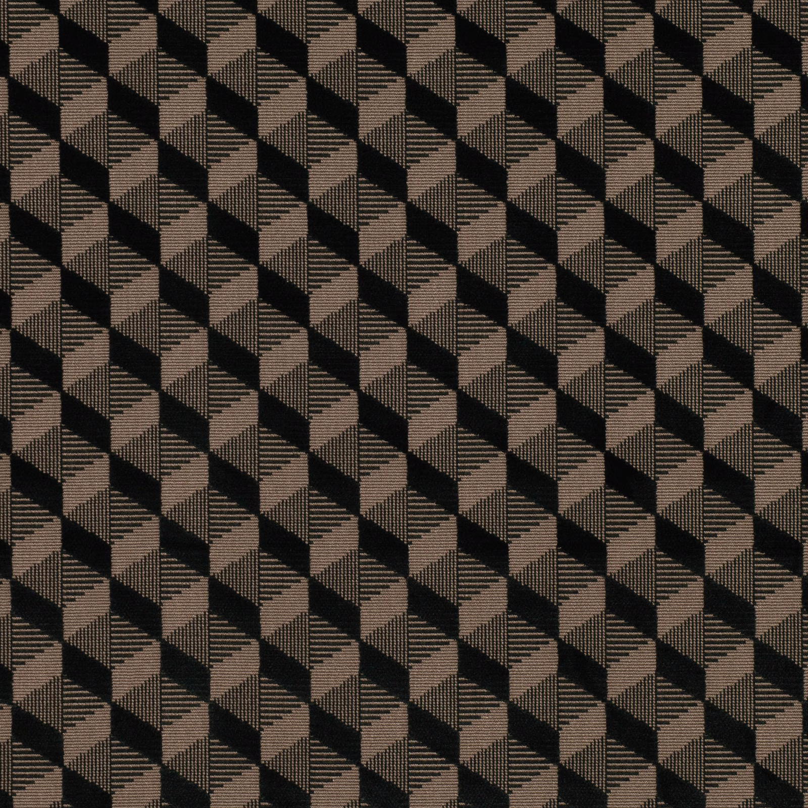 Black and espresso-brown woven cubes form a tightly repeated geometric surface
