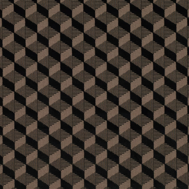 Black and espresso-brown woven cubes form a tightly repeated geometric surface