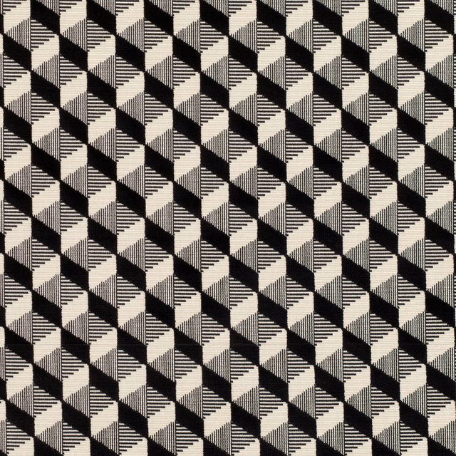 Black and ivory tessellated cube pattern with fine woven line detail