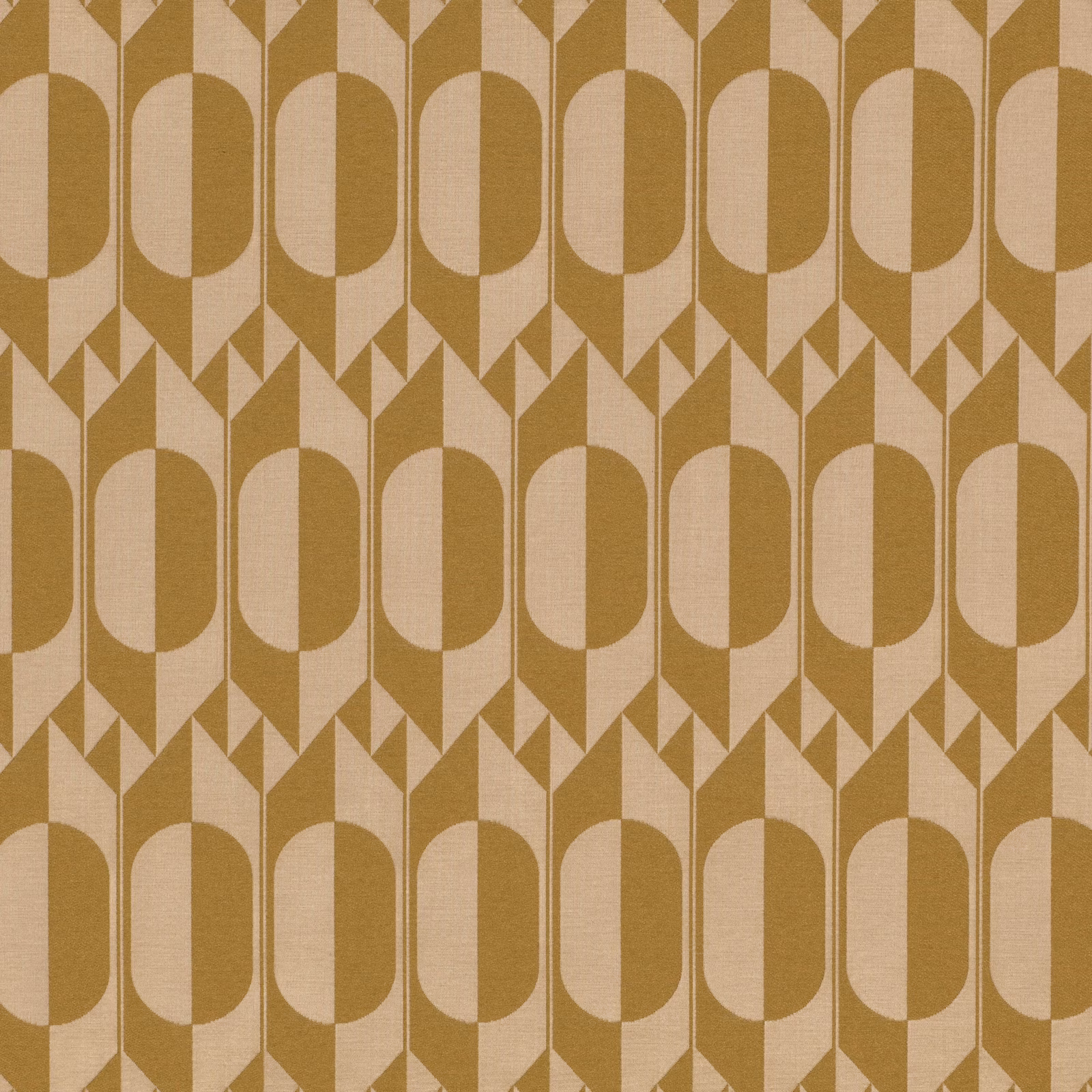 Warm ochre and sand geometric arches in a subtly textured woven textile
