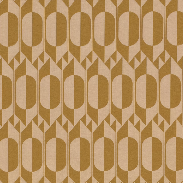 Warm ochre and sand geometric arches in a subtly textured woven textile