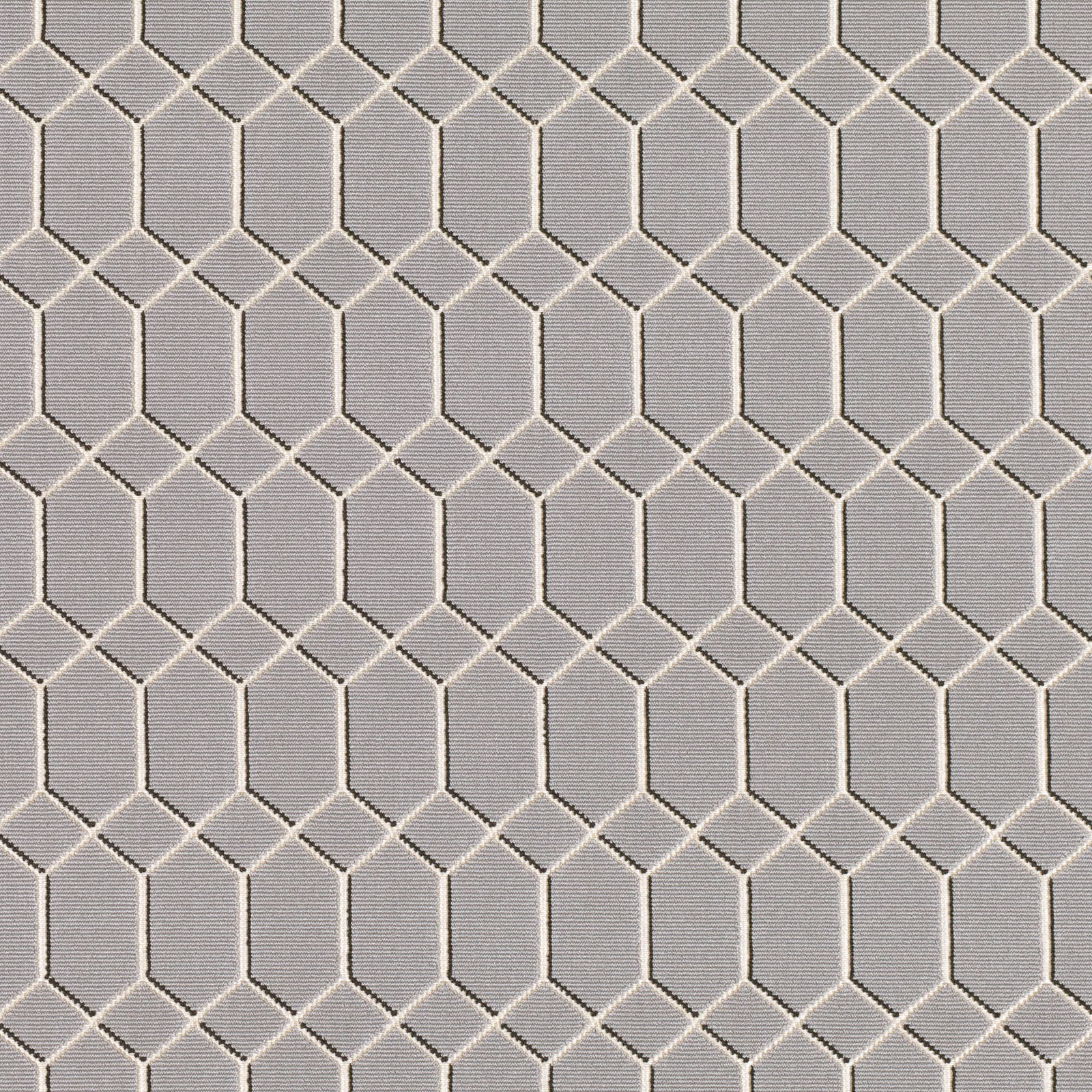 Cool aluminium-grey woven fabric with pale interlocking elongated hexagon lines