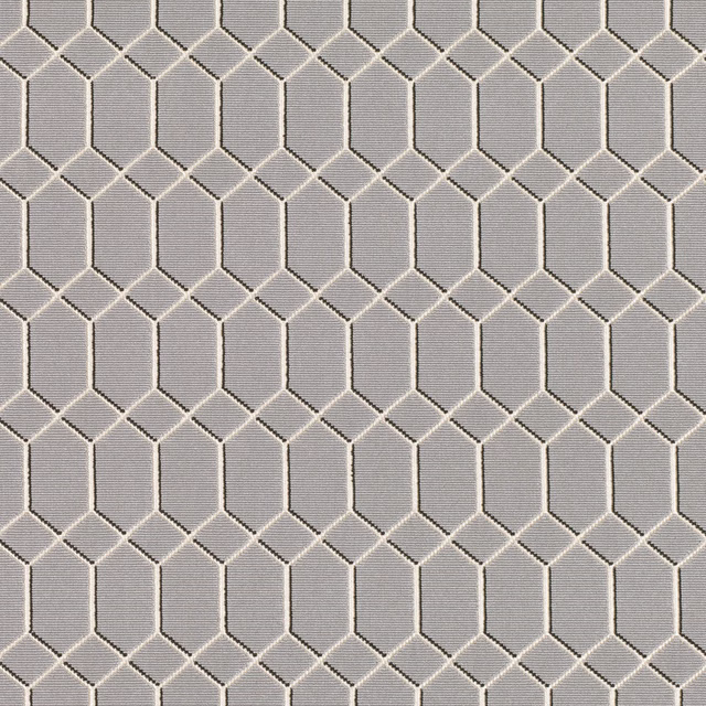 Cool aluminium-grey woven fabric with pale interlocking elongated hexagon lines