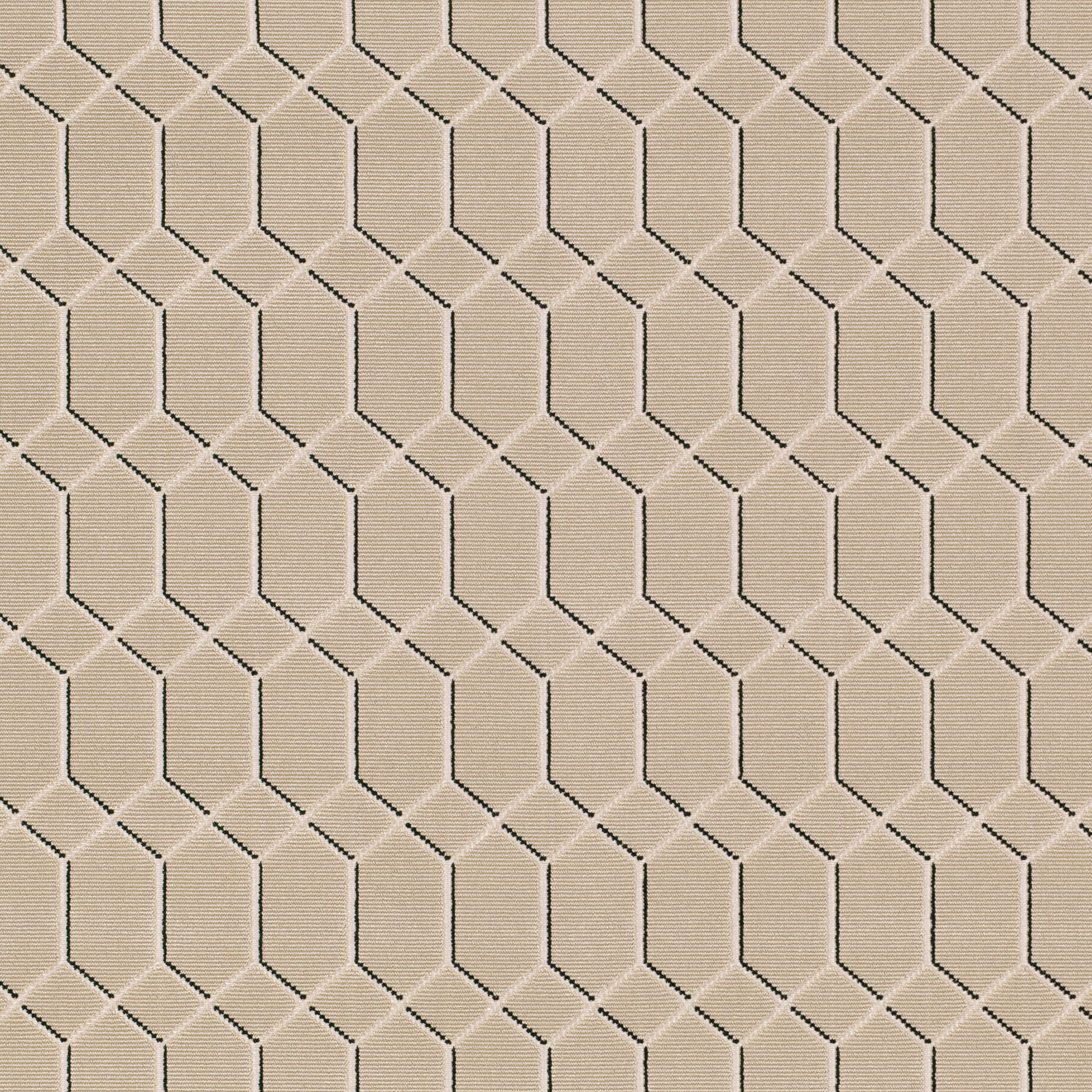 Warm biscuit-beige woven textile with outlined elongated hexagons and fine horizontal rib texture