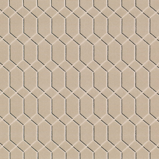 Warm biscuit-beige woven textile with outlined elongated hexagons and fine horizontal rib texture