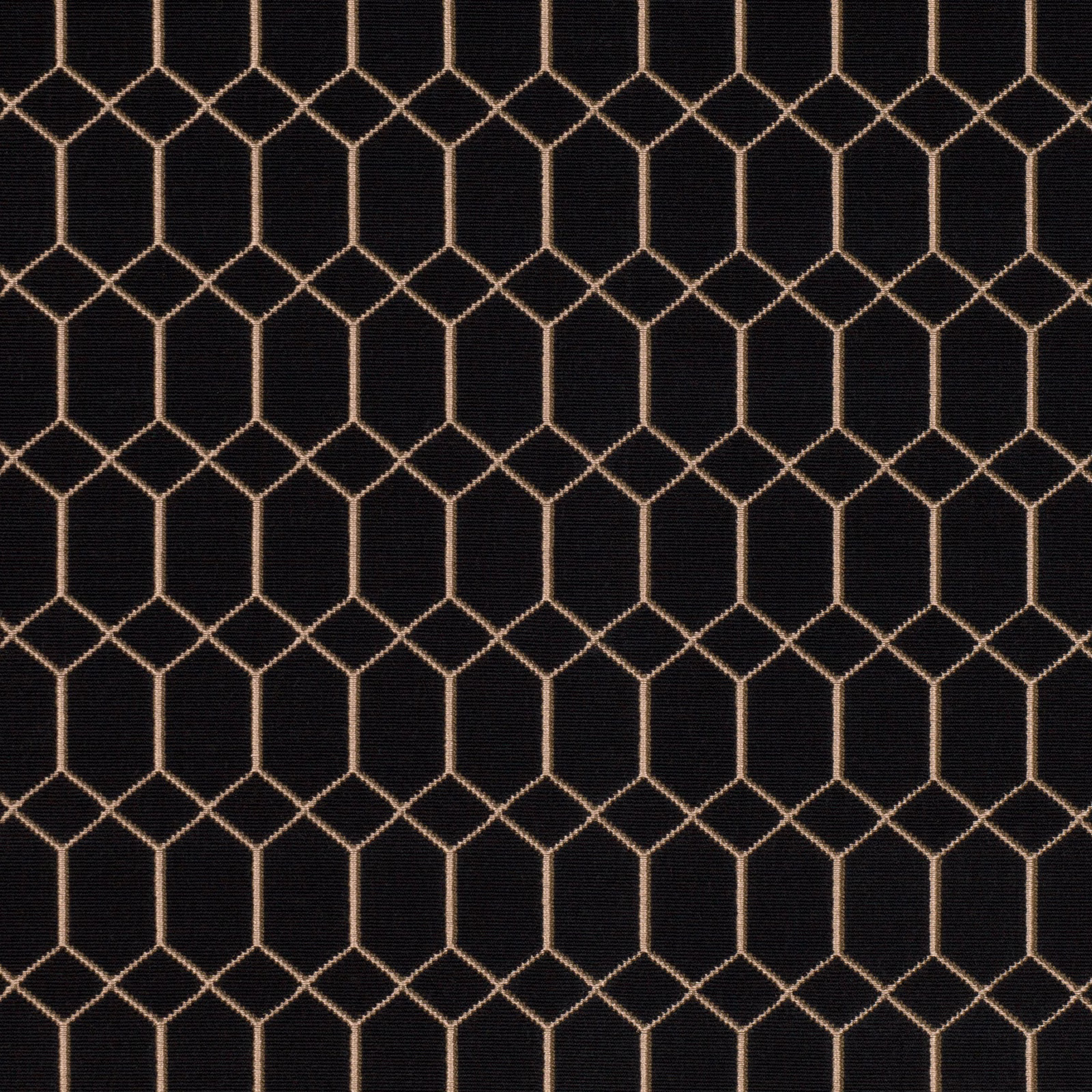 Midnight navy-black fabric with warm beige geometric lattice and finely woven texture