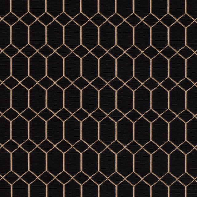 Midnight navy-black fabric with warm beige geometric lattice and finely woven texture