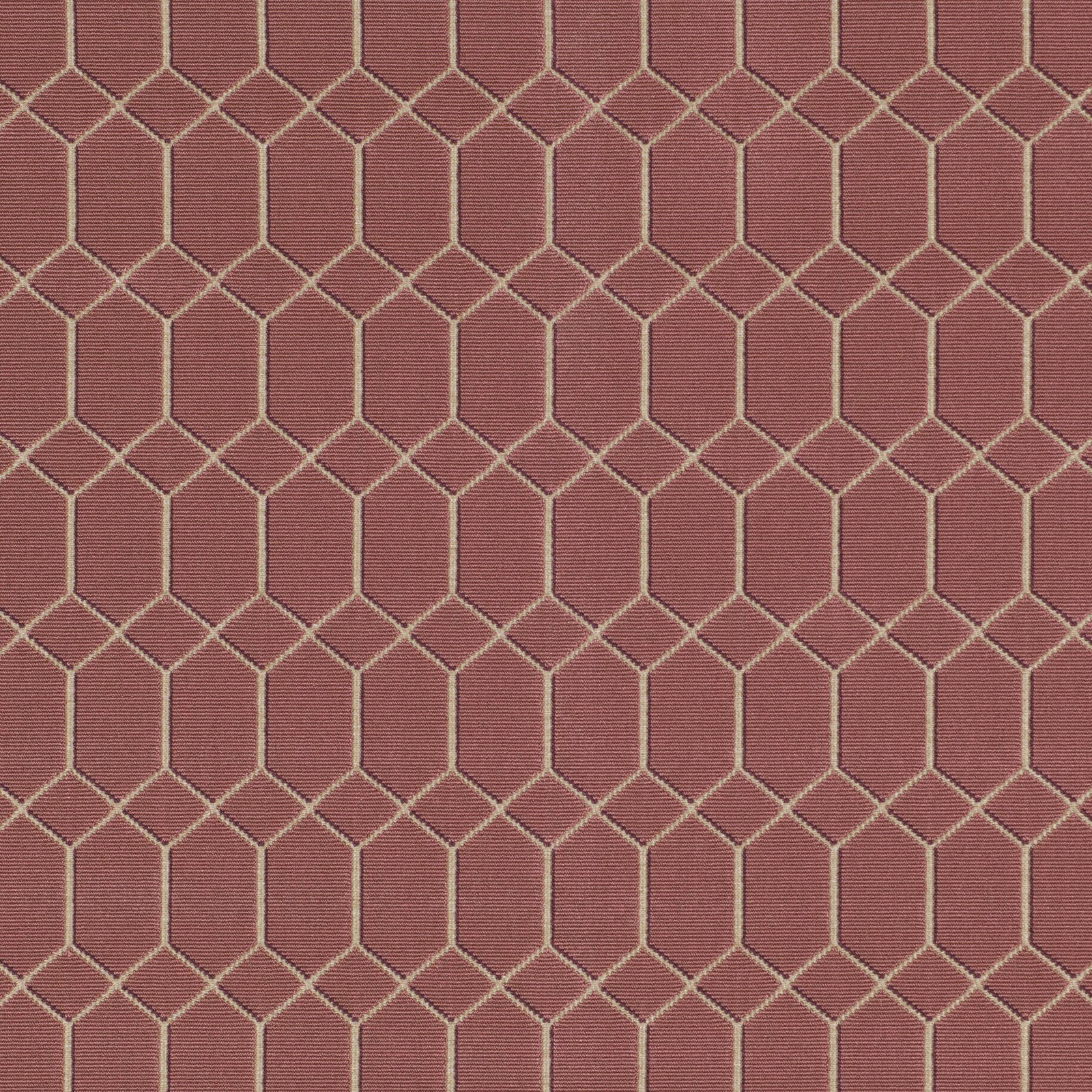 Dusty vintage rose woven fabric with pale beige interlocking geometric lattice lines