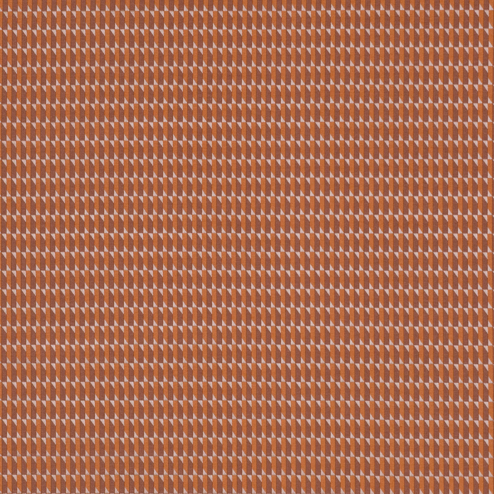 Burnt orange fabric with dense cream and taupe diamond geometry and fine textured surface