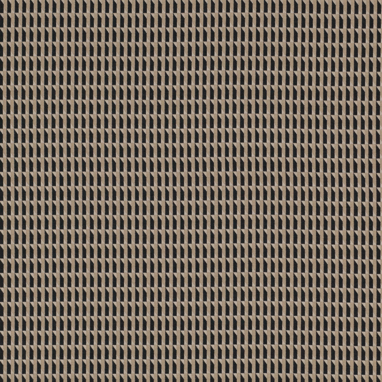 Pale gold and charcoal woven fabric with tightly repeated vertical geometric motifs