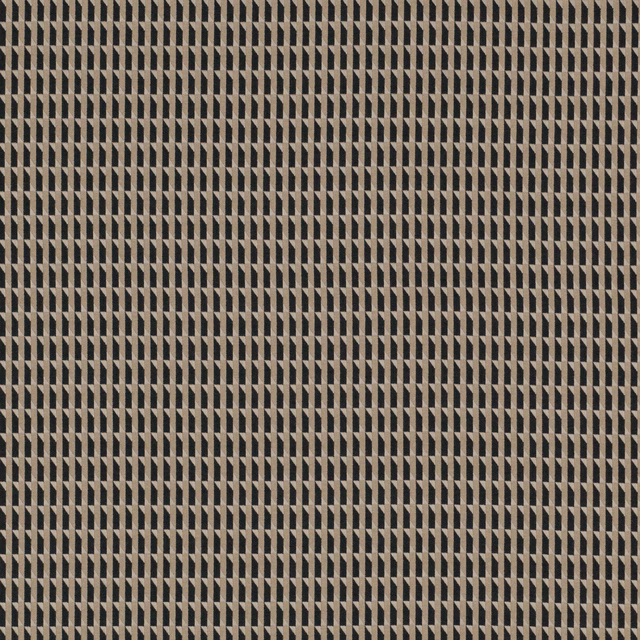 Pale gold and charcoal woven fabric with tightly repeated vertical geometric motifs