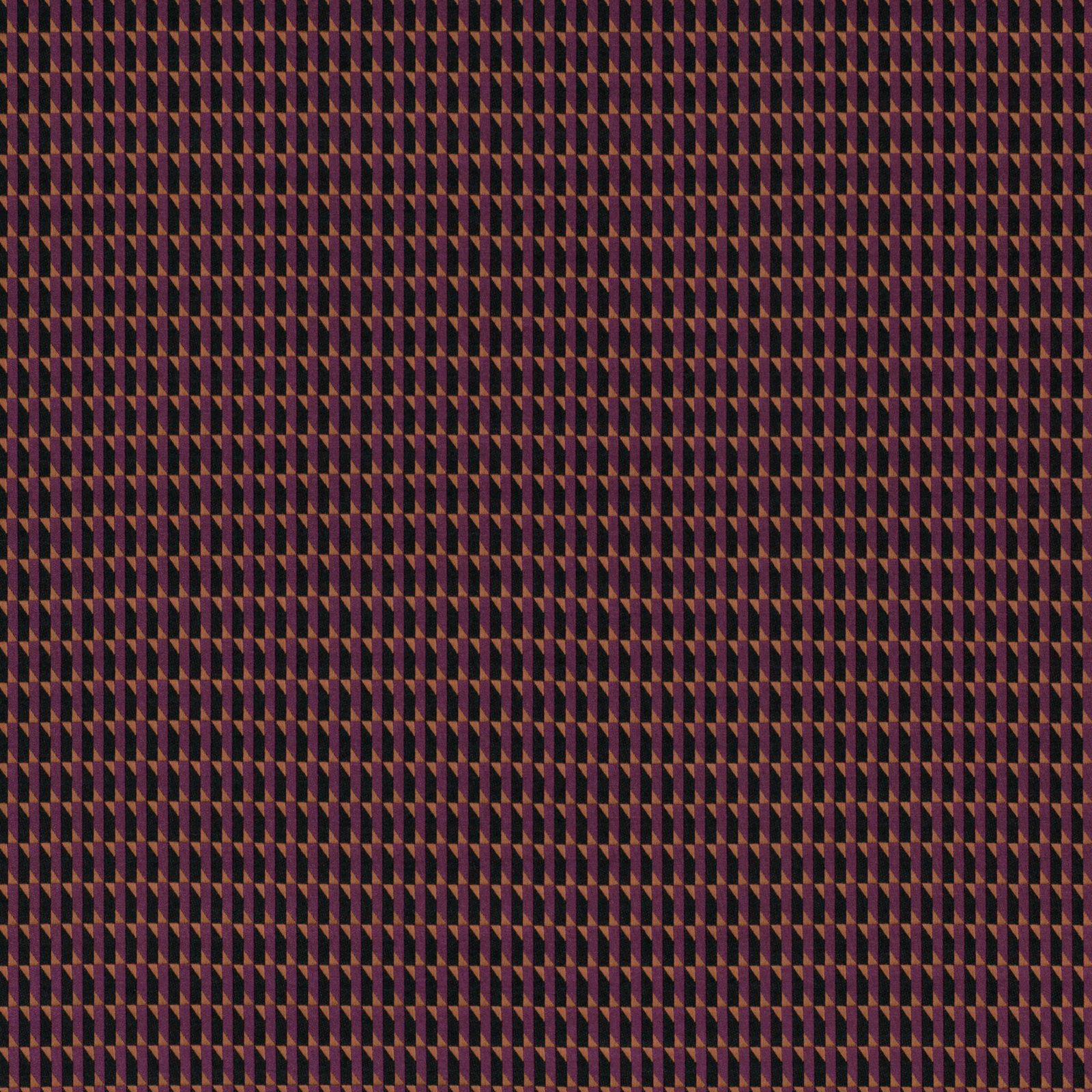 Deep plum woven fabric with tiny rust, ochre and black geometric diamonds