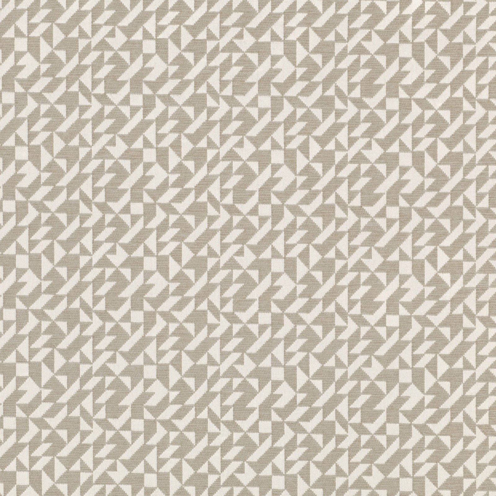 Warm biscuit beige fabric with repeating ivory triangular tessellated geometry and subtle woven texture
