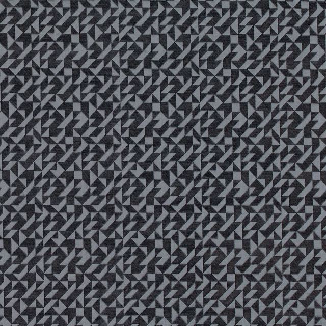 Charcoal and grey woven fabric with dense repeating triangular geometry