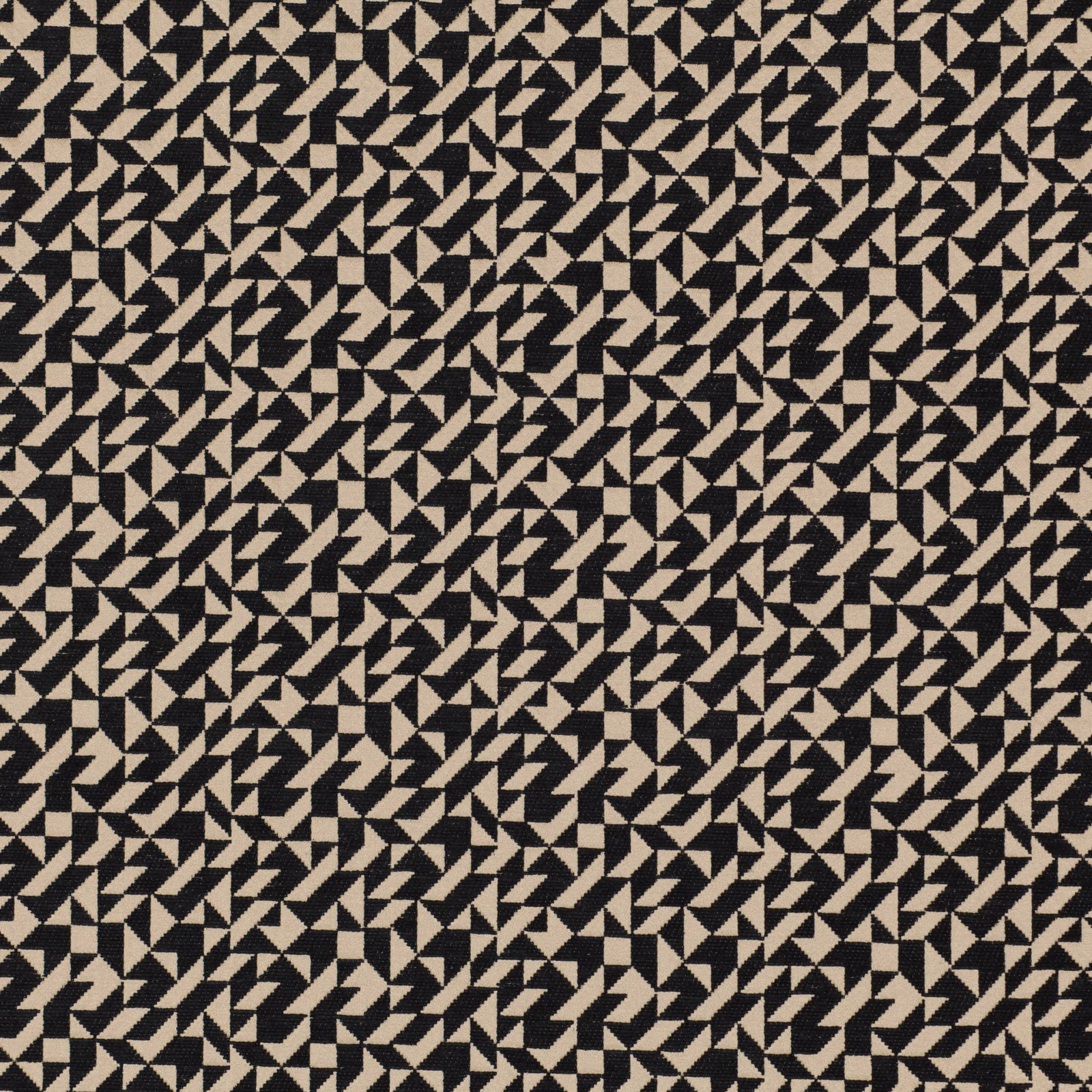 Pale gold and black fabric with a tightly packed angular geometric weave