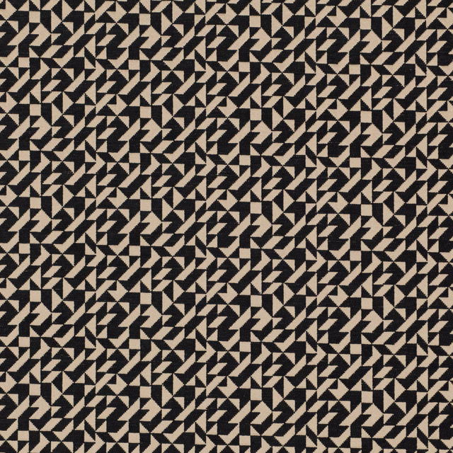Pale gold and black fabric with a tightly packed angular geometric weave