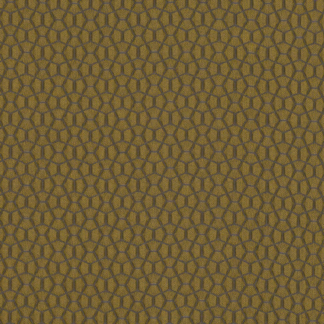 Mustard-gold woven textile with dark irregular cellular lines and tactile surface