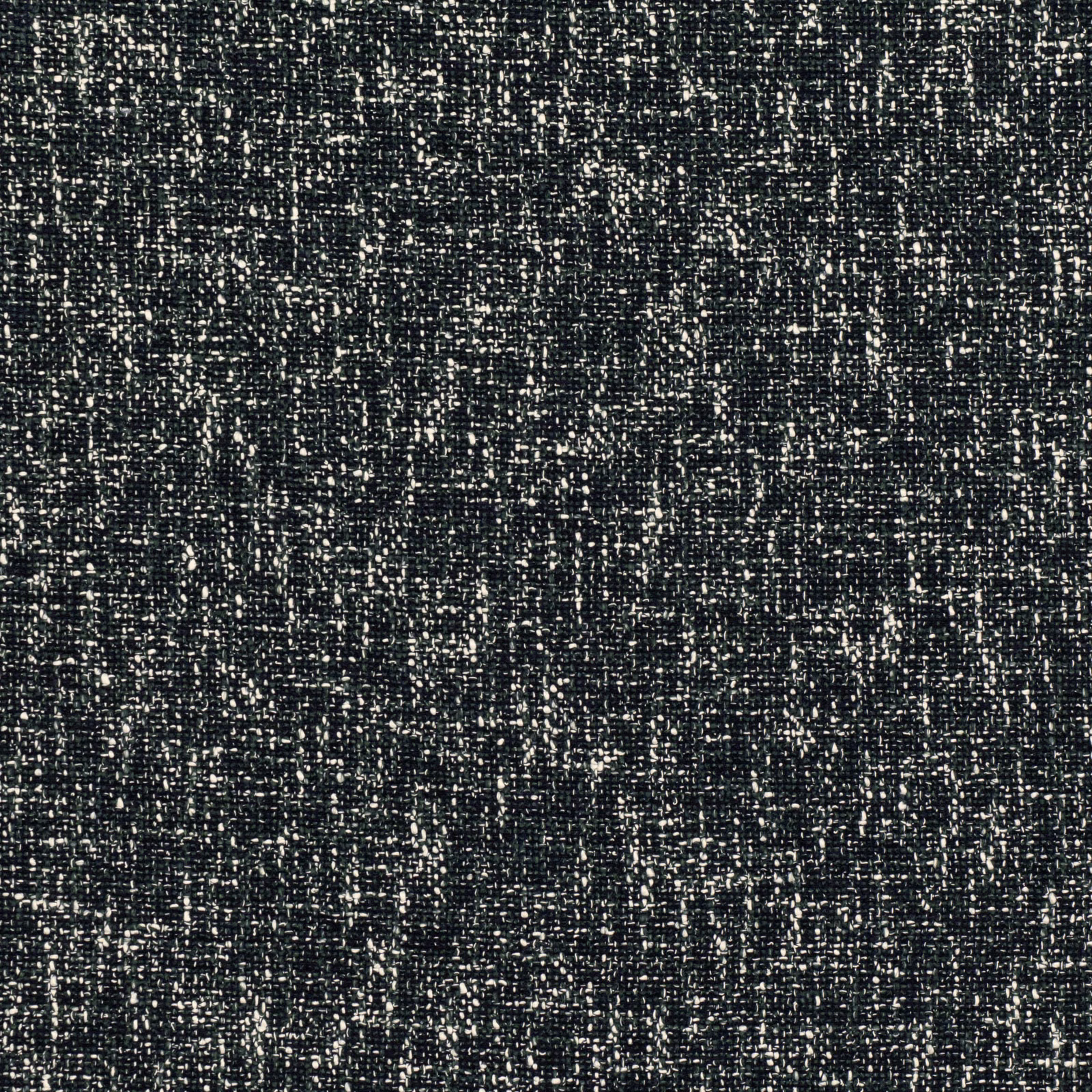 Close-up of dark teal woven fabric with pale flecks and irregular nubby texture