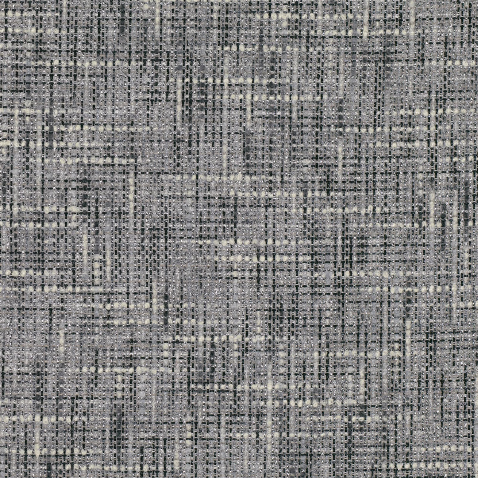 Cool grey woven swatch with charcoal and ivory irregular crosshatch texture