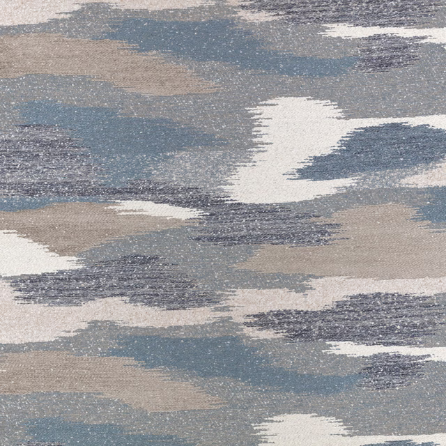 Blue-grey, taupe and cream abstract brushstrokes across a softly textured woven swatch