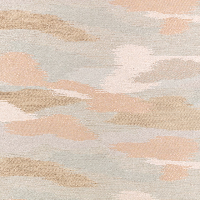 Pale pistachio woven textile with blush, cream and sandy abstract bands
