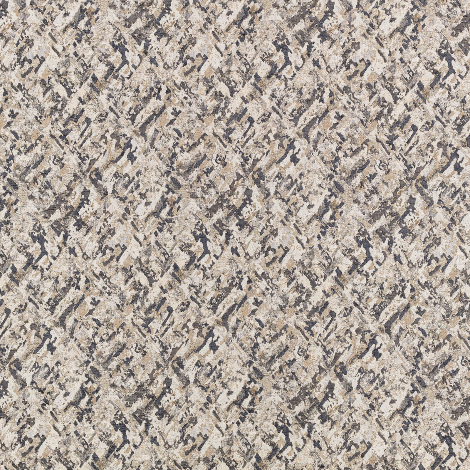 Warm off-white textile with charcoal, taupe and grey broken diagonal marks