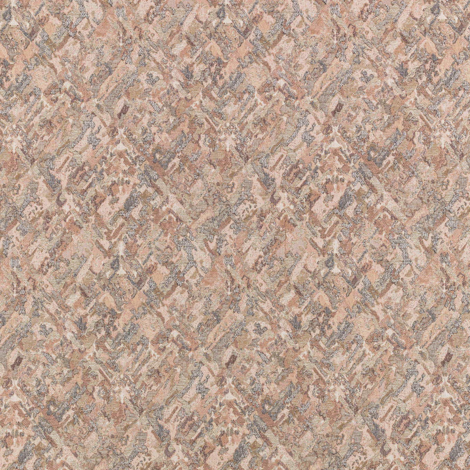Powder blush woven textile with mottled taupe, grey and peach abstract marks