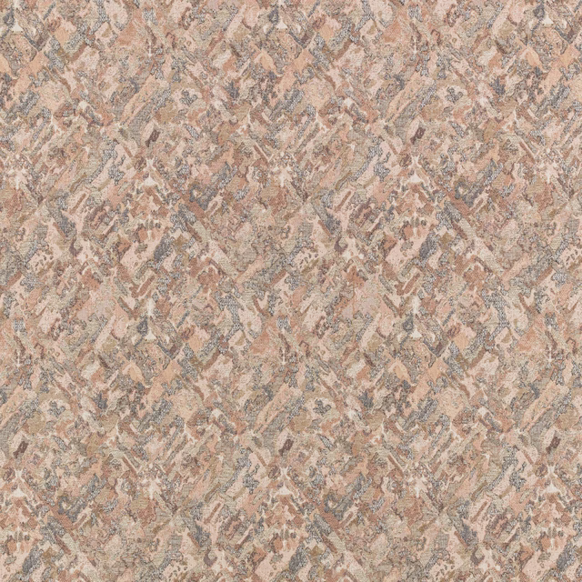 Powder blush woven textile with mottled taupe, grey and peach abstract marks