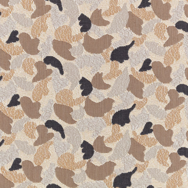 Cream woven fabric with taupe, sand and charcoal abstract petal-like motifs