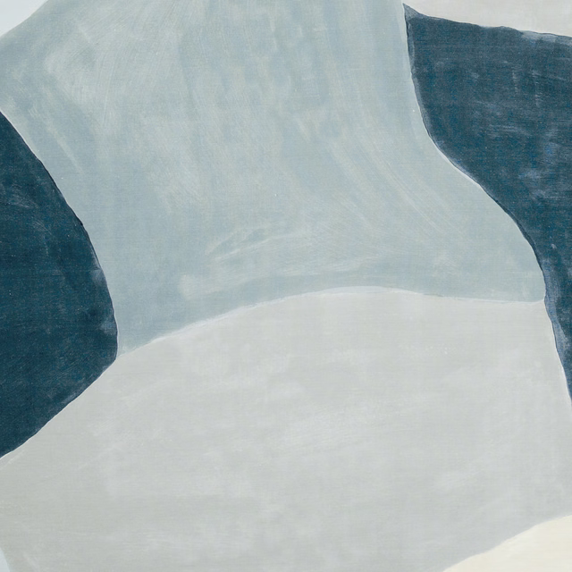 Pale blue-grey fabric with oversized soft forms and deep teal accents
