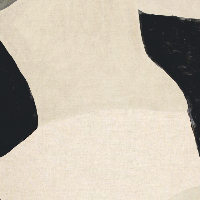 Cream woven textile with large irregular black abstract brush marks