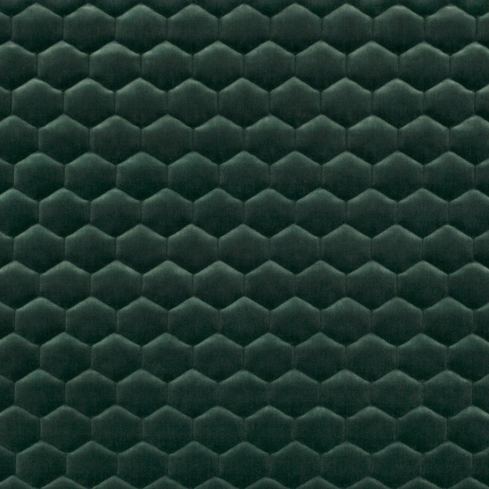 Deep evergreen plush textile with repeating scalloped hexagonal relief
