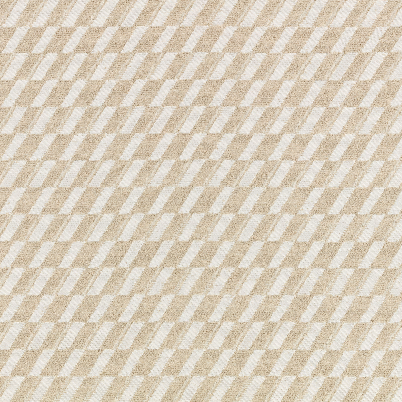 Warm flax and cream woven fabric with staggered diagonal rectangular geometric pattern