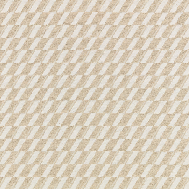 Warm flax and cream woven fabric with staggered diagonal rectangular geometric pattern