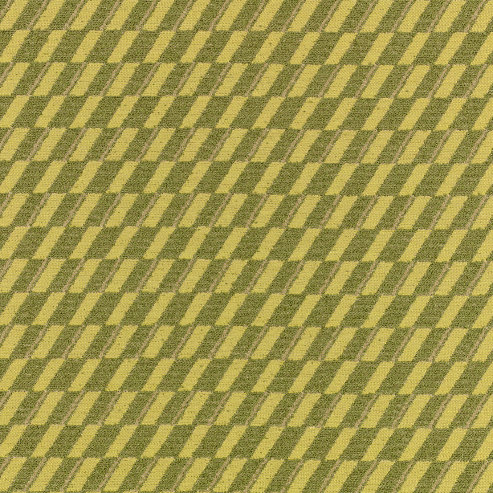 Muted lime and olive woven fabric with staggered diagonal geometric blocks