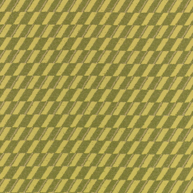 Muted lime and olive woven fabric with staggered diagonal geometric blocks
