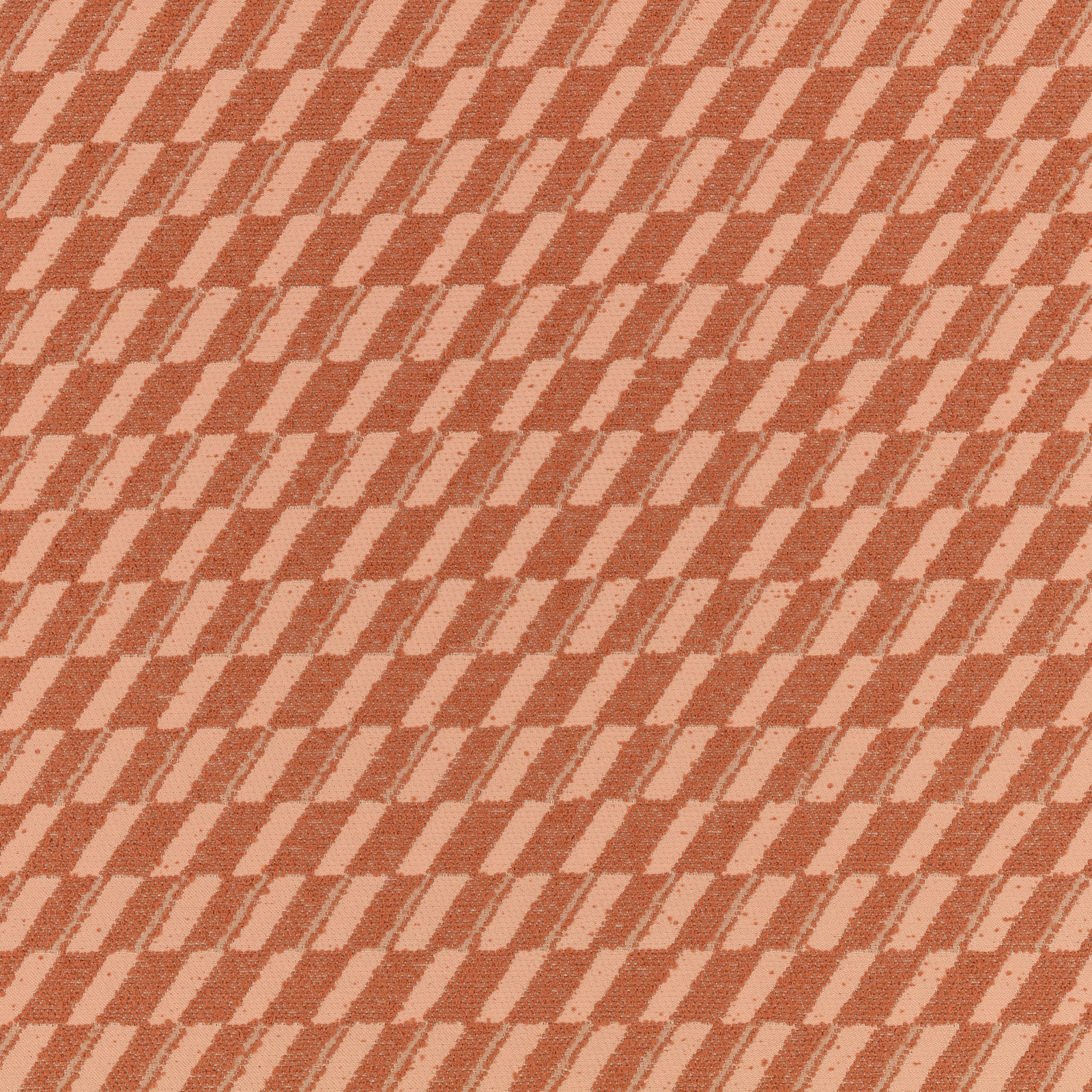 Warm apricot-pink woven fabric with broken diagonal terracotta stripes