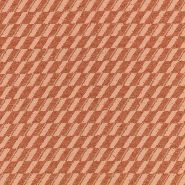 Warm apricot-pink woven fabric with broken diagonal terracotta stripes