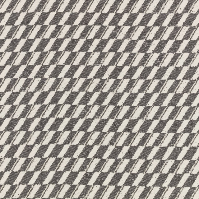 Charcoal and ivory woven fabric with a broken diagonal check and flecked texture
