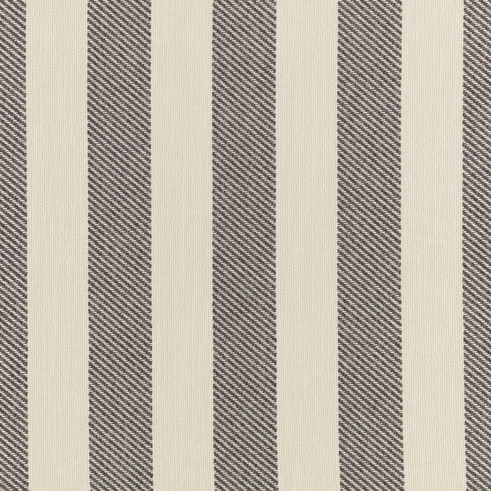 Charcoal and ivory vertical stripe with a fine herringbone weave texture