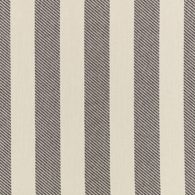 Charcoal and ivory vertical stripe with a fine herringbone weave texture