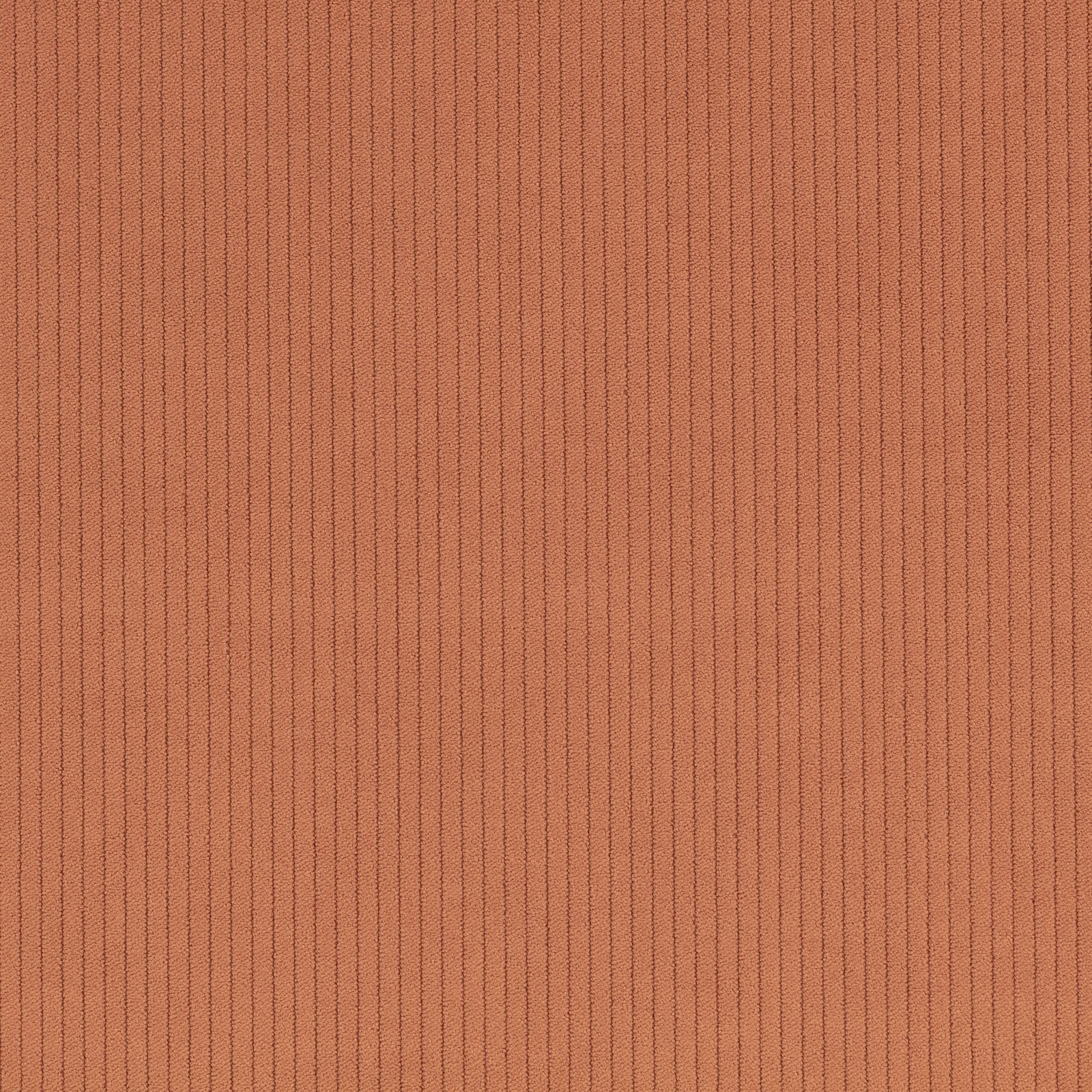 Warm terracotta-pink fabric with fine, closely spaced vertical cord ribs