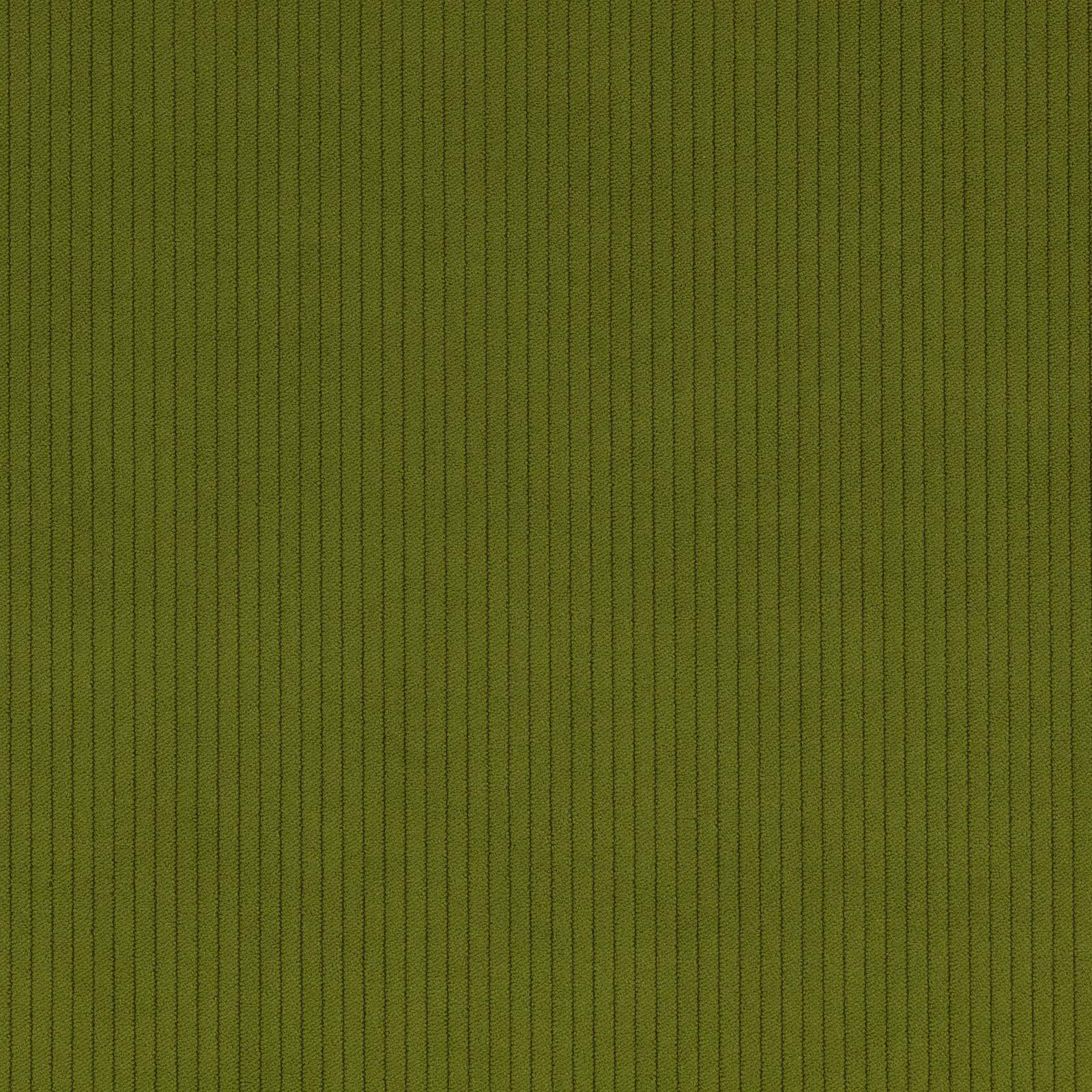 Basil-green cord fabric with fine, closely spaced vertical ribs and soft shadowing
