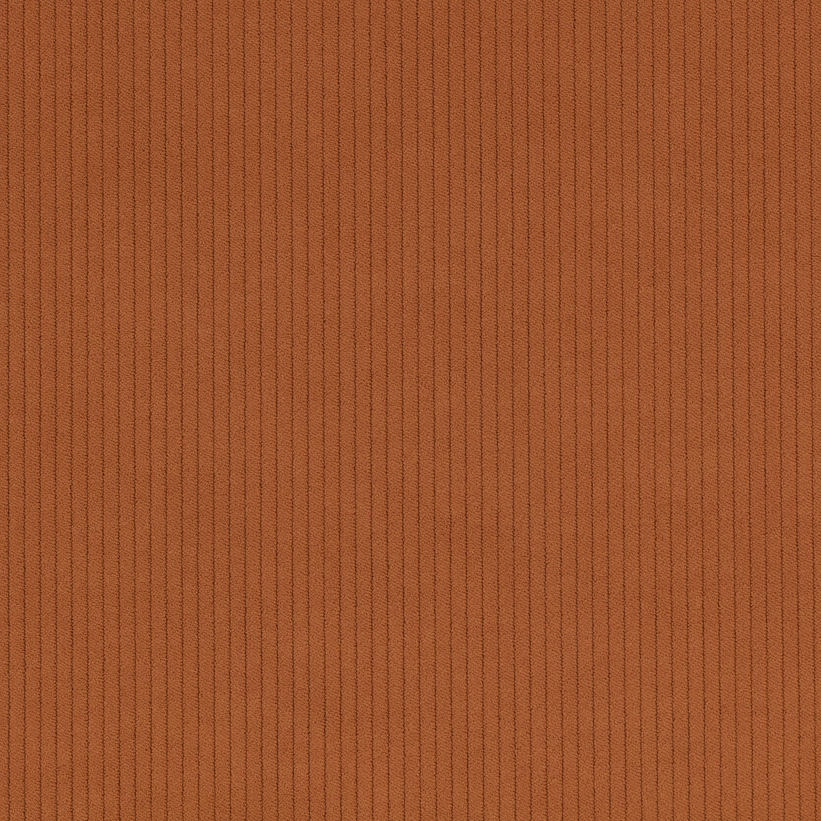 Warm burnt-terracotta corduroy swatch with fine, closely spaced vertical ribs